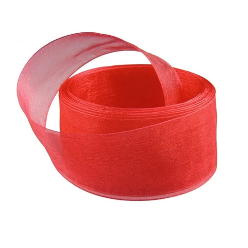 Vandoros Ribbon: 25mm Misty Fine Edge Organza, Red (per metre)
