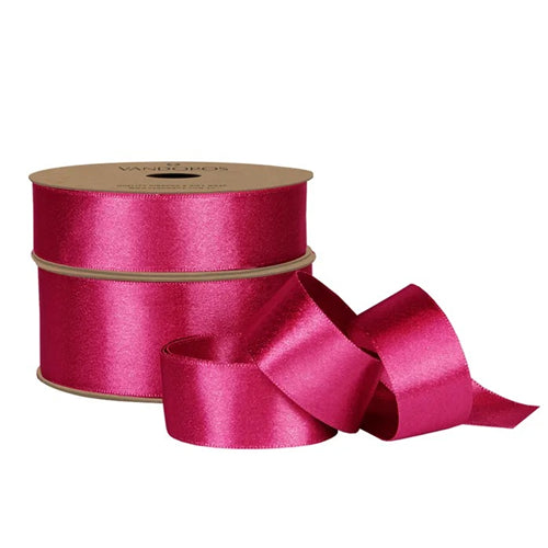 Vandoros Ribbon: 38mm Satin Pearl - Fuchsia/Gold (per metre)