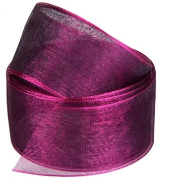 Vandoros Ribbon: 38mm Shot Spark Organza, Aubergine (per metre)