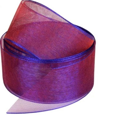 Vandoros Ribbon: 38mm Shot Spark Organza, Blue/Pink (per metre)