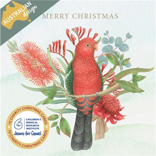 Vevoke Charity Boxed Christmas Cards - Floral King Parrot, Box of 10