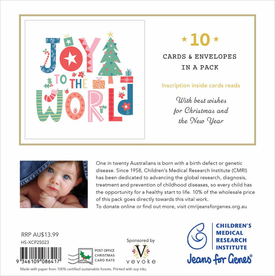 Vevoke Charity Boxed Christmas Cards - Joy to the World, Box of 10
