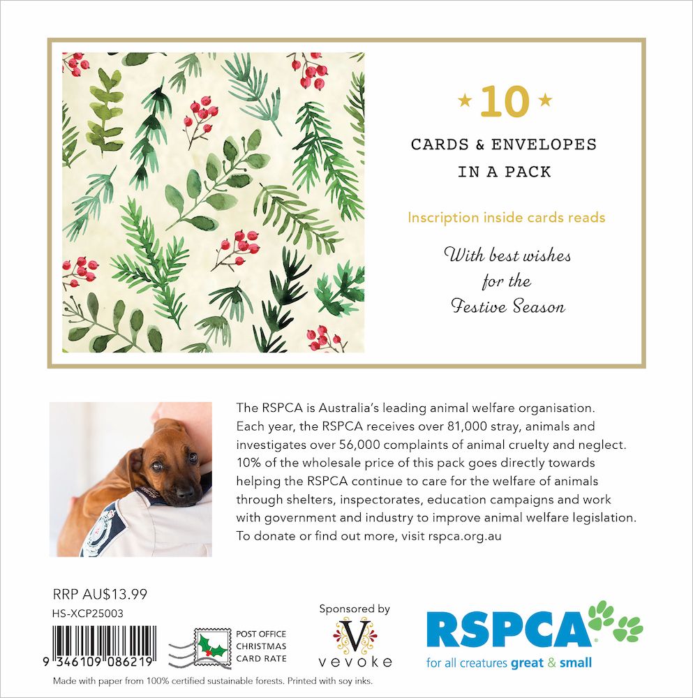Vevoke Charity Boxed Christmas Cards - Leaves and Berries, Box of 10
