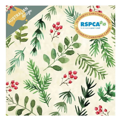 Vevoke Charity Boxed Christmas Cards - Leaves and Berries, Box of 10