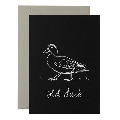 Me & Amber Greeting Card - Sketchy Old Duck, White Ink on Black