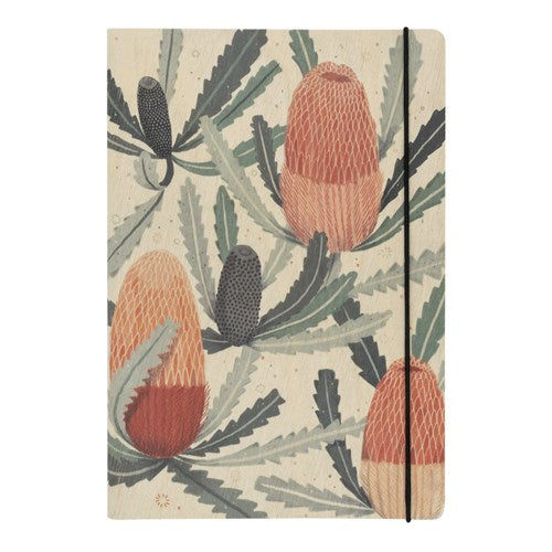 Greenigo Wood Cover Notebook - A5, Blank, Bushy Banksia