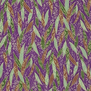 Chiyogami Paper - A4, Green & Brown Leaves, Purple Background