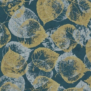 Himalayan Wrapping Paper - Leaves, Gold/Silver on Teal