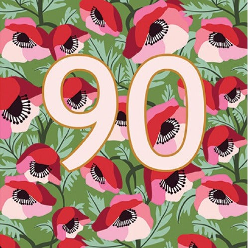 Kirsten Katz Birthday Card - 90th Birthday Poppies