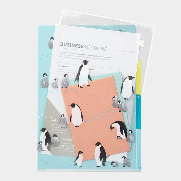 Midori 3 Pocket Clear File - A4, Penguin