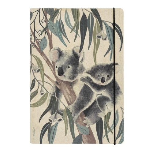 Greenigo Wood Cover Notebook - A5, Blank, Koala Cuddles