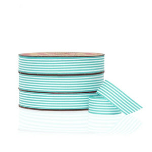 Ribbon: 25mm Candy Stripe Grosgrain Island Blue / White (per metre)