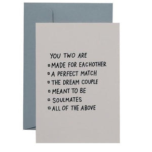 Me & Amber Wedding Card - Multiple Choice Couple, Black Ink on Blush