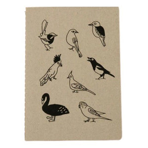 Me & Amber Sewn Bound Notebook - A5, Blank, Australian Birds, Black Ink on Kraft