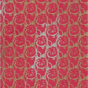 Himalayan Wrapping Paper - Lucky Cat, Gold on Red