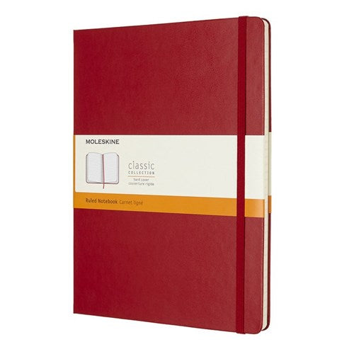 Moleskine Hard Cover Notebook - Ruled, Extra Large, Scarlet Red