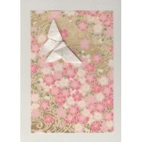 Heiko Design Greeting Card - Butterfly Origami, Pink Flowers on Gold