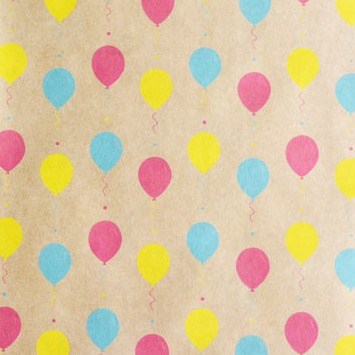 Kraft Gift Wrapping Paper - Balloon Fiesta, Pink/Blue/Yellow (approx 3 mtrs)