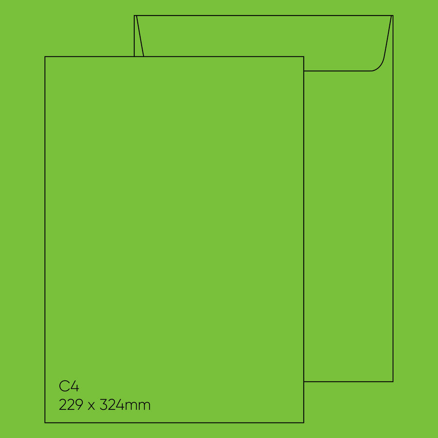 C4 Envelope (229 x 324mm) - Popticks Parrot Green, Single