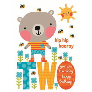 Little Red Owl Greeting Card -  2nd Birthday Bear | Little Red Owl | Paperpoint Stationery South Melbourne