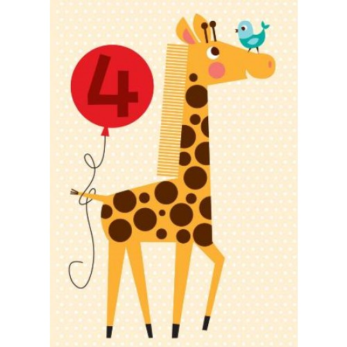 Little Red Owl Greeting Card - 4th Birthday Giraffe | Little Red Owl | Paperpoint Stationery South Melbourne