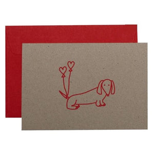 Me & Amber Greeting Card - Puppy Love, Red Ink on Kraft