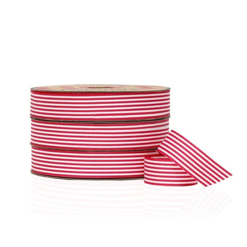 Ribbon: 25mm Candy Stripe Grosgrain Red (per metre)