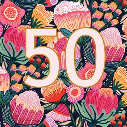 Kirsten Katz Birthday Card - 50th Birthday Australian Flowers