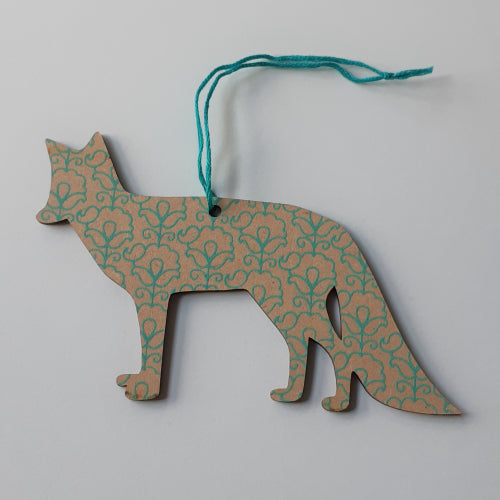 Ruby Star Wood Christmas Ornament - Fox, Turquoise