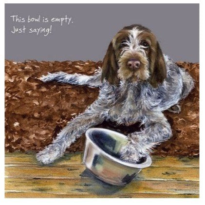 Little Dog Laughed Greeting Card - Dog Series Squares, Empty Bowl