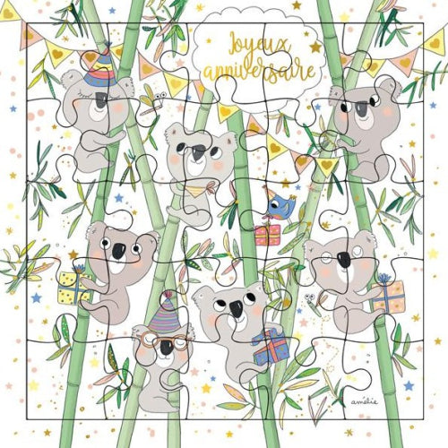 Cartes D'Art Puzzle Card - Birthday Koalas (Joyeaux Anniversaire)