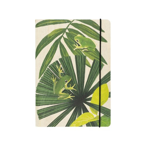 Greenigo Wood Cover Notebook - B6, Ruled, Froggy Foliage