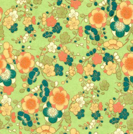 Chiyogami Paper Chiyogami Paper - A4, Blue & Yellow Flowers on Green Background