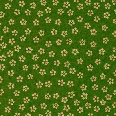 Chiyogami Paper Chiyogami Paper - A4, Small Gold Flowers on Green