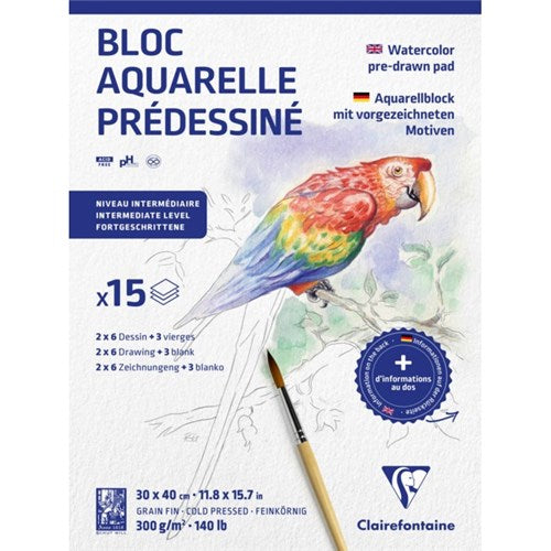 Clairefontaine Watercolour Learning Pad - Animals, 30x40cm