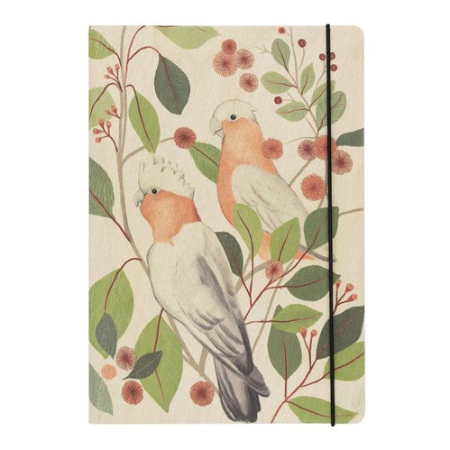 Greenigo Greenigo Wood Cover Notebook - A5, Blank, Galahs