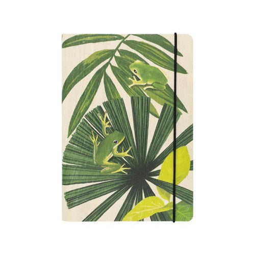 Greenigo Greenigo Wood Cover Notebook - B6, Ruled, Froggy Foliage