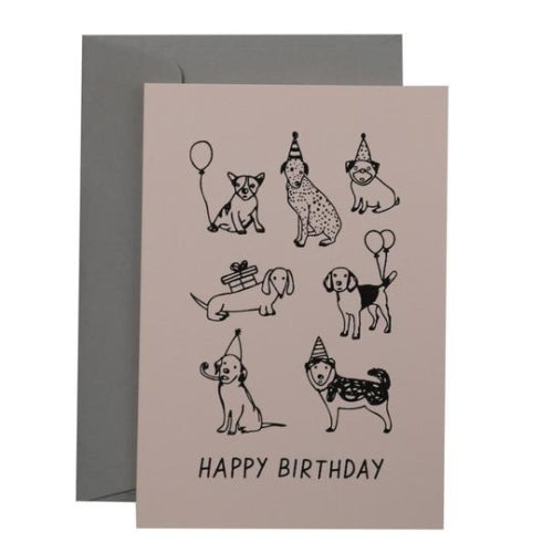 Me & Amber Me & Amber Birthday Card - Party Dogs, Black Ink on Kraft