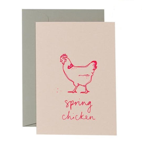 Me & Amber Me & Amber Birthday Card - Sketchy Spring Chicken, Neon Coral Ink on Blush