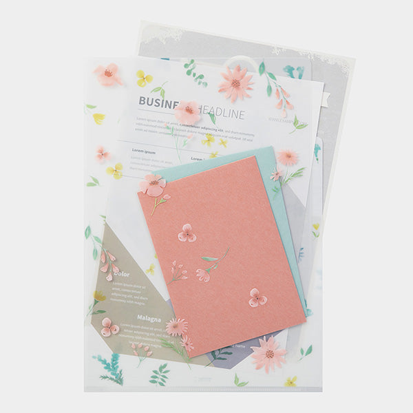 Midori Midori 3 Pocket Clear File - A4, Flowers