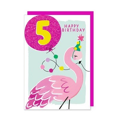 Rosanna Rossi Rosanna Rossi Greeting Card - 5th Birthday, Flamingo