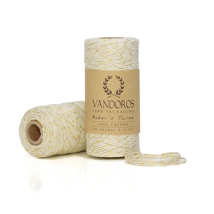 Vandoros Baker's Twine - Natural/Metallic Gold, 100m Roll