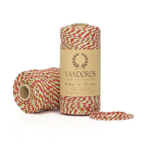 Vandoros Baker's Twine - Red/Green/White, 100m Roll
