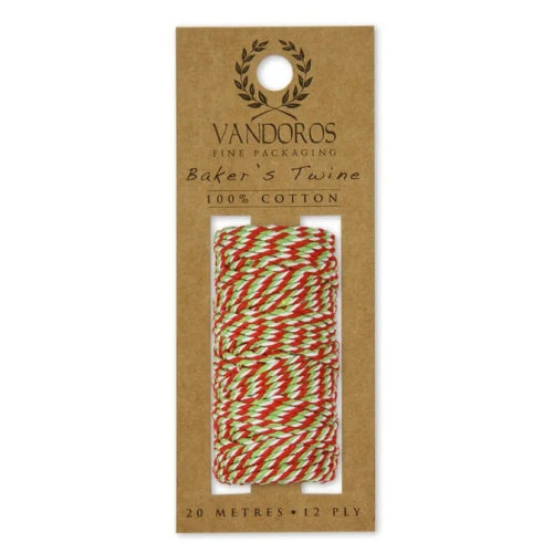 Vandoros Baker's Twine - Red/Green/White, 20m Roll