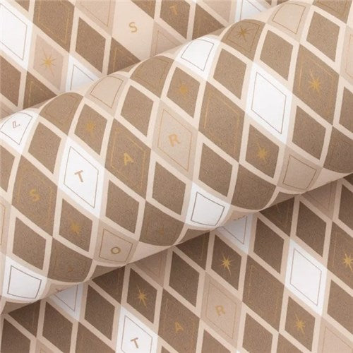 Vandoros Christmas Wrapping Paper - Harlequin, French Latte/Mocha (approx 3 mtrs)