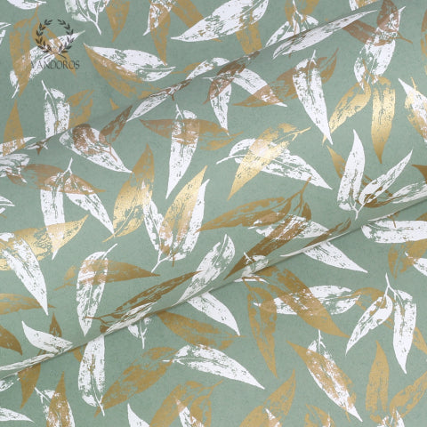 Vandoros Gift Wrapping Paper - Coolabah, Uncoated, Green/Gold (approx 3 mtrs)