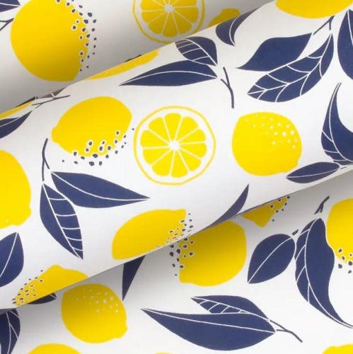 Vandoros Gift Wrapping Paper - Limoncello, Uncoated, Yellow/Navy (approx 3 mtrs)