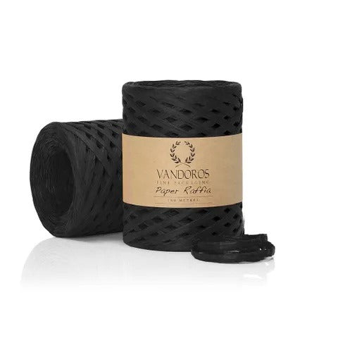 Vandoros Paper Twine Roll - Raffia, Black, 4mm x 100M