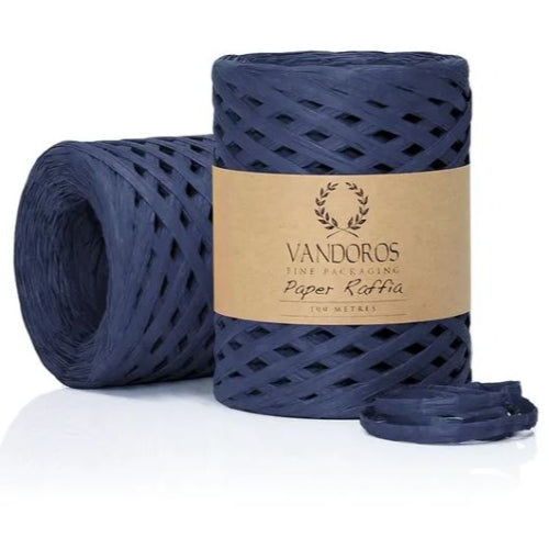 Vandoros Paper Twine Roll - Raffia, Navy, 4mm x 100M