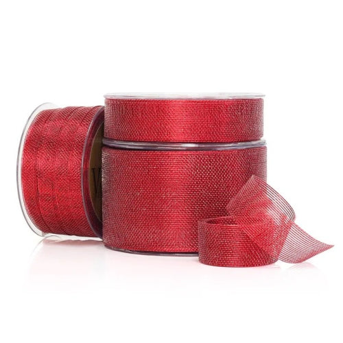 Vandoros Ribbon: 10mm Aria Metallic Mesh, Red (per metre)